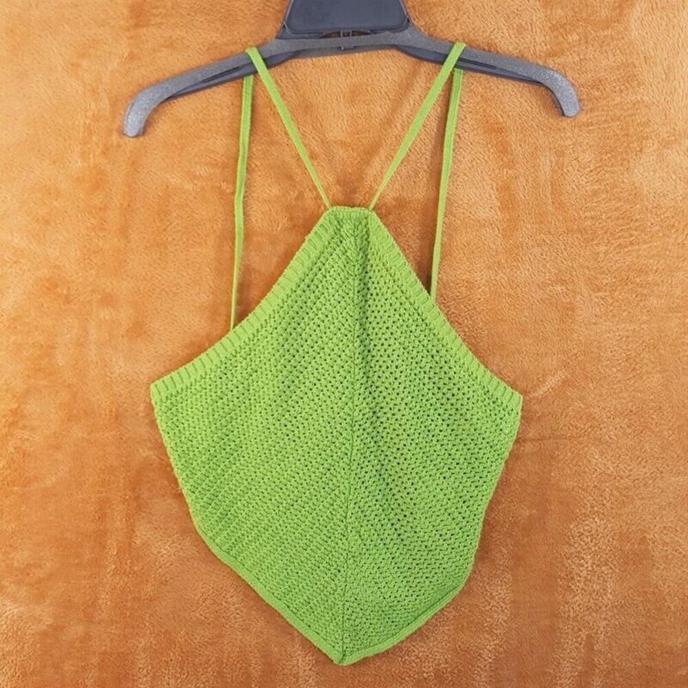 Free People Green Halter Crochet Backless Lace Up Tank Size Medium